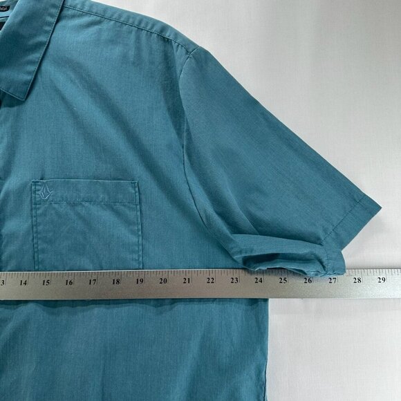 Volcom Shirt Mens Sz XL Classic Fit Button Down Short Sleeve Cotton Blend Blue - Picture 10 of 12